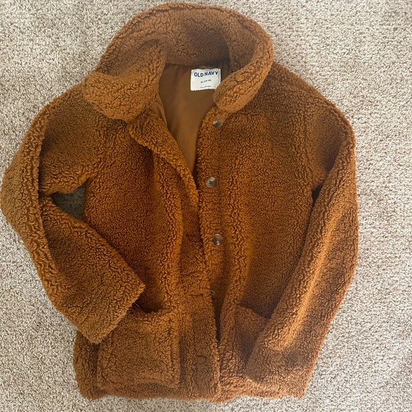 Old Navy Girls Teddy Furry Fuzzy Button Jacket Brown - Picture 1 of 2